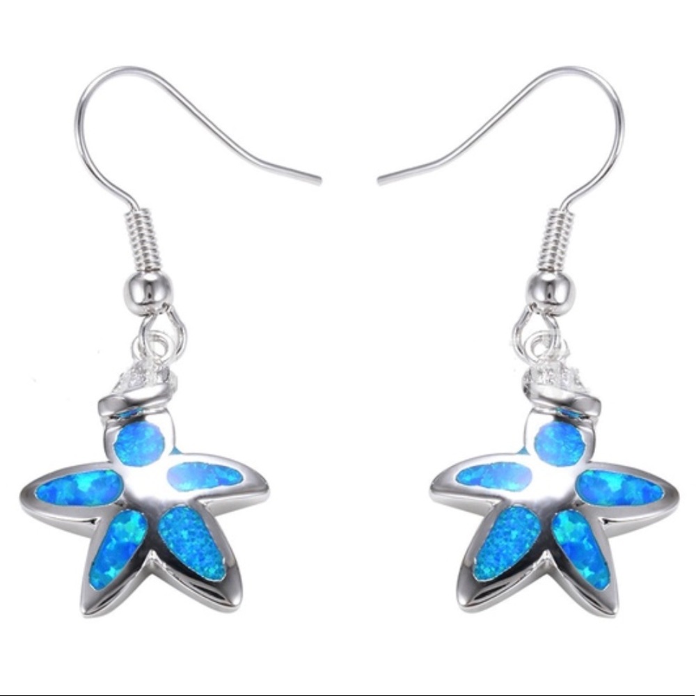 Starfish Blue Star Dangle Earrings ocean Gift box